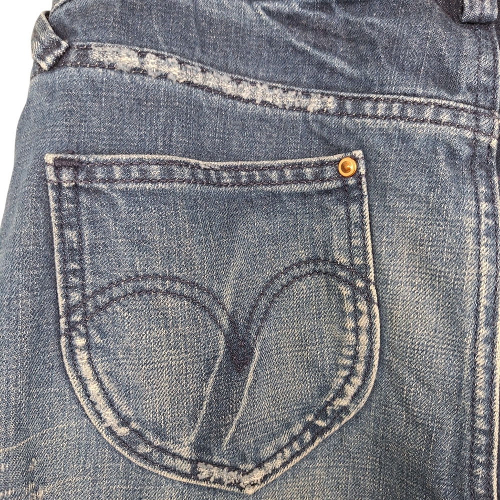 Vintage Orange Label Levis Medium Blue Wash Distressed Denim Maxi Skirt 7 - Picture 8 of 11